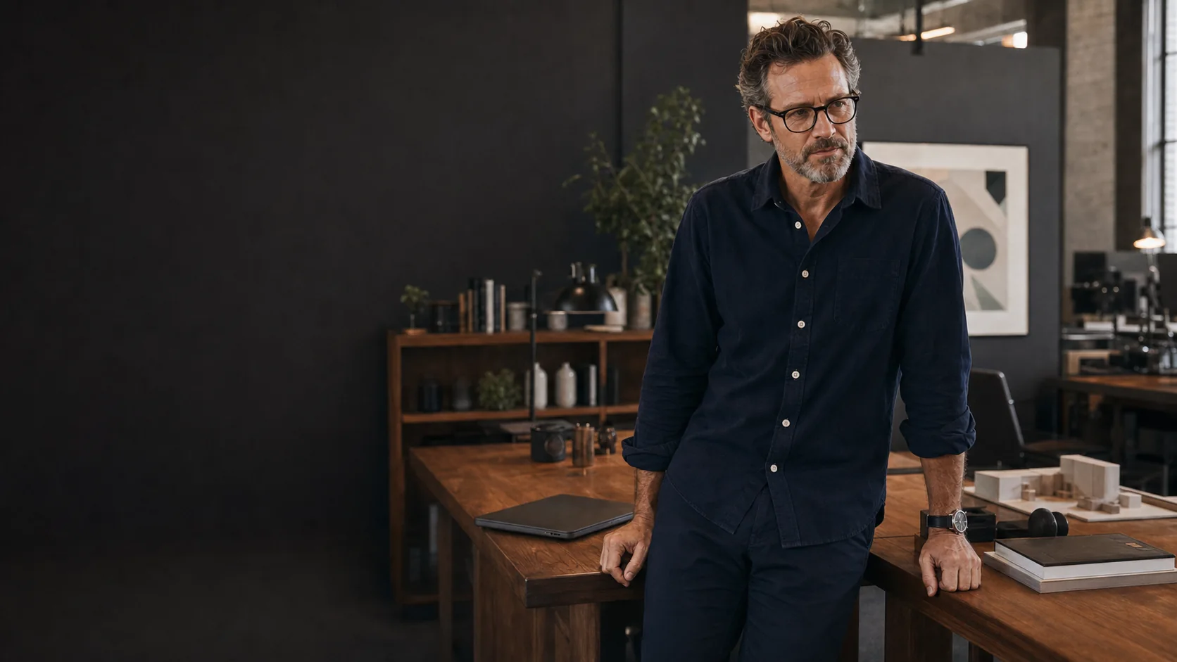A fictional ZYEL studio director in the working office environment.